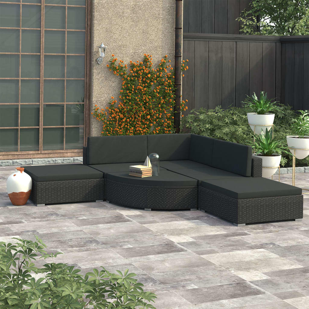 6-delige Loungeset met kussens poly rattan zwart is nu te koop bij PeponiXL, paradijselijk wonen!