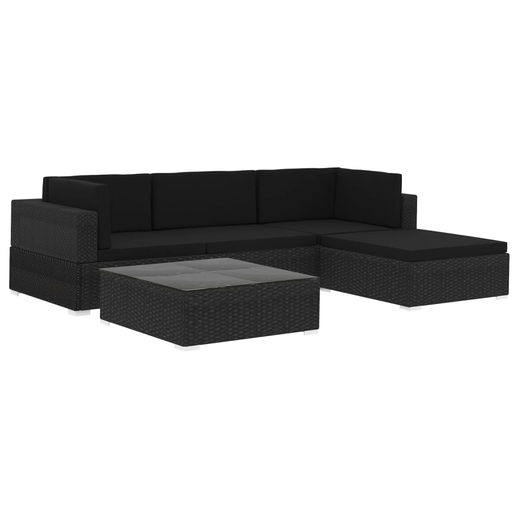 5-delige Loungeset met kussens poly rattan zwart is nu te koop bij PeponiXL, paradijselijk wonen!