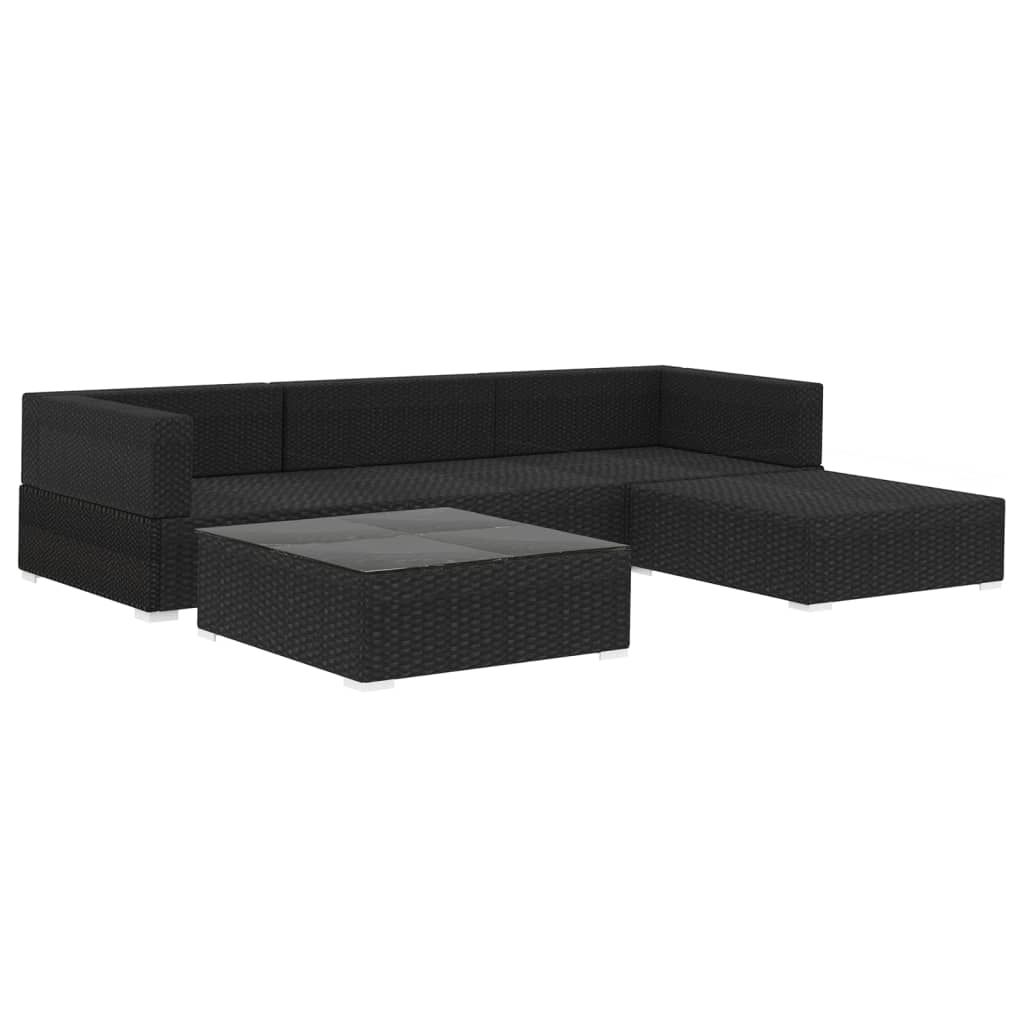 5-delige Loungeset met kussens poly rattan zwart is nu te koop bij PeponiXL, paradijselijk wonen!
