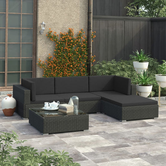 5-delige Loungeset met kussens poly rattan zwart is nu te koop bij PeponiXL, paradijselijk wonen!