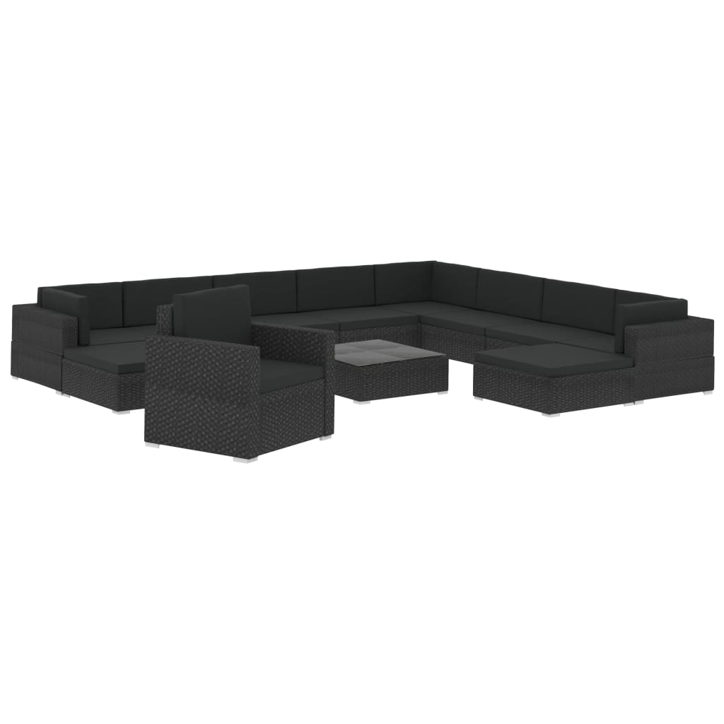 12-delige Loungeset met kussens poly rattan zwart is nu te koop bij PeponiXL, paradijselijk wonen!