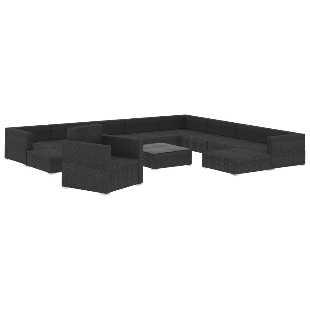 12-delige Loungeset met kussens poly rattan zwart is nu te koop bij PeponiXL, paradijselijk wonen!