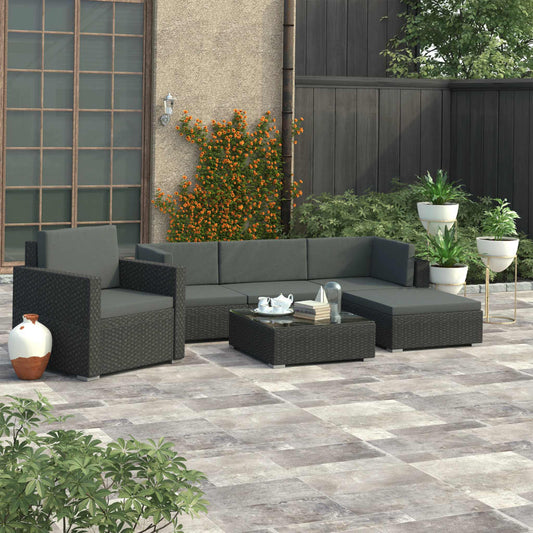 6-delige Loungeset met kussens poly rattan zwart is nu te koop bij PeponiXL, paradijselijk wonen!