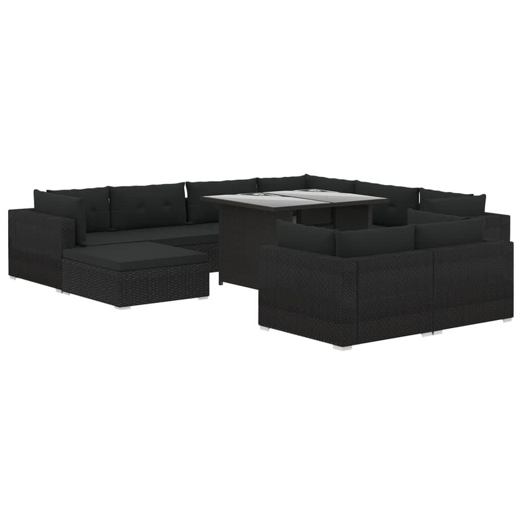 10-delige Loungeset met kussens poly rattan zwart is nu te koop bij PeponiXL, paradijselijk wonen!