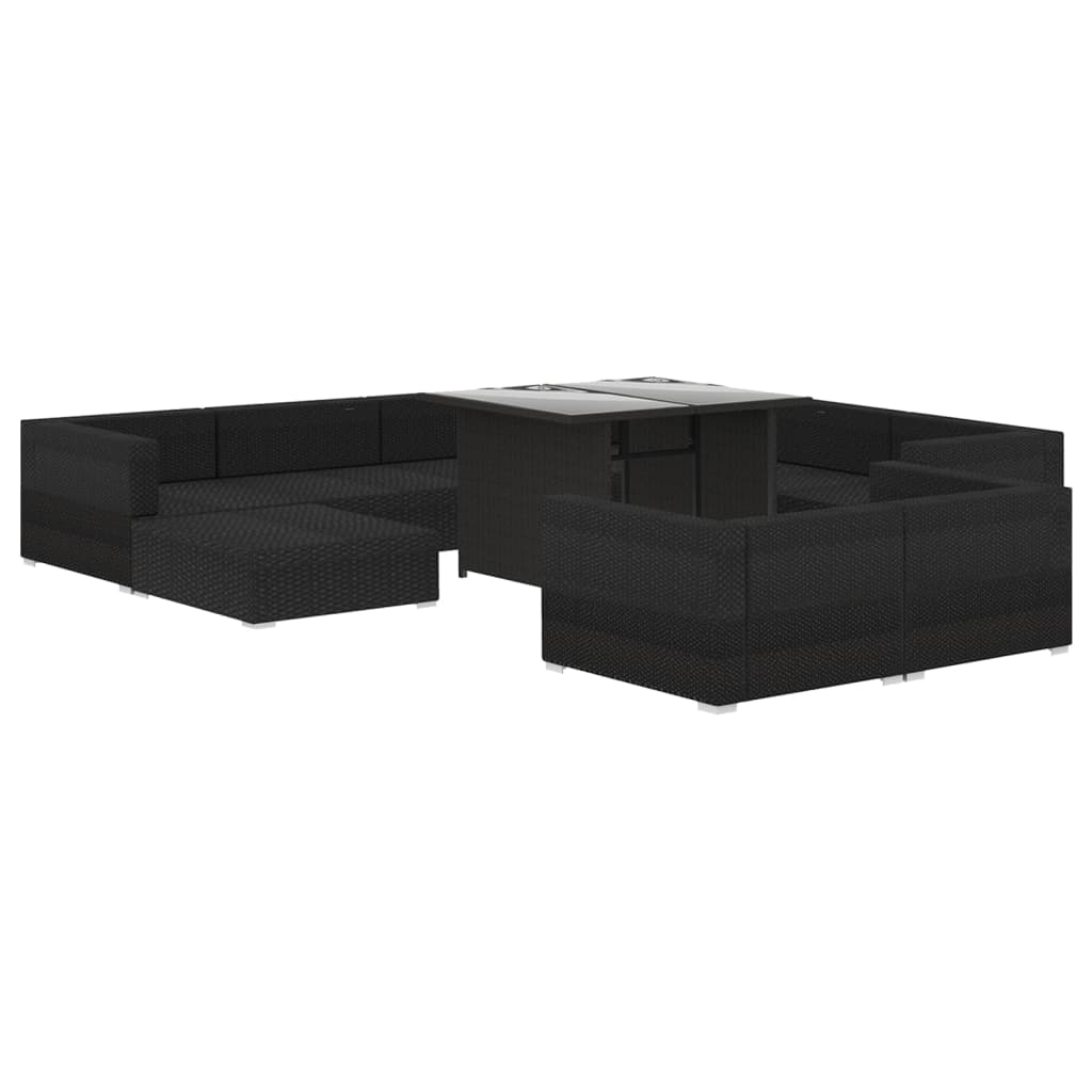10-delige Loungeset met kussens poly rattan zwart is nu te koop bij PeponiXL, paradijselijk wonen!