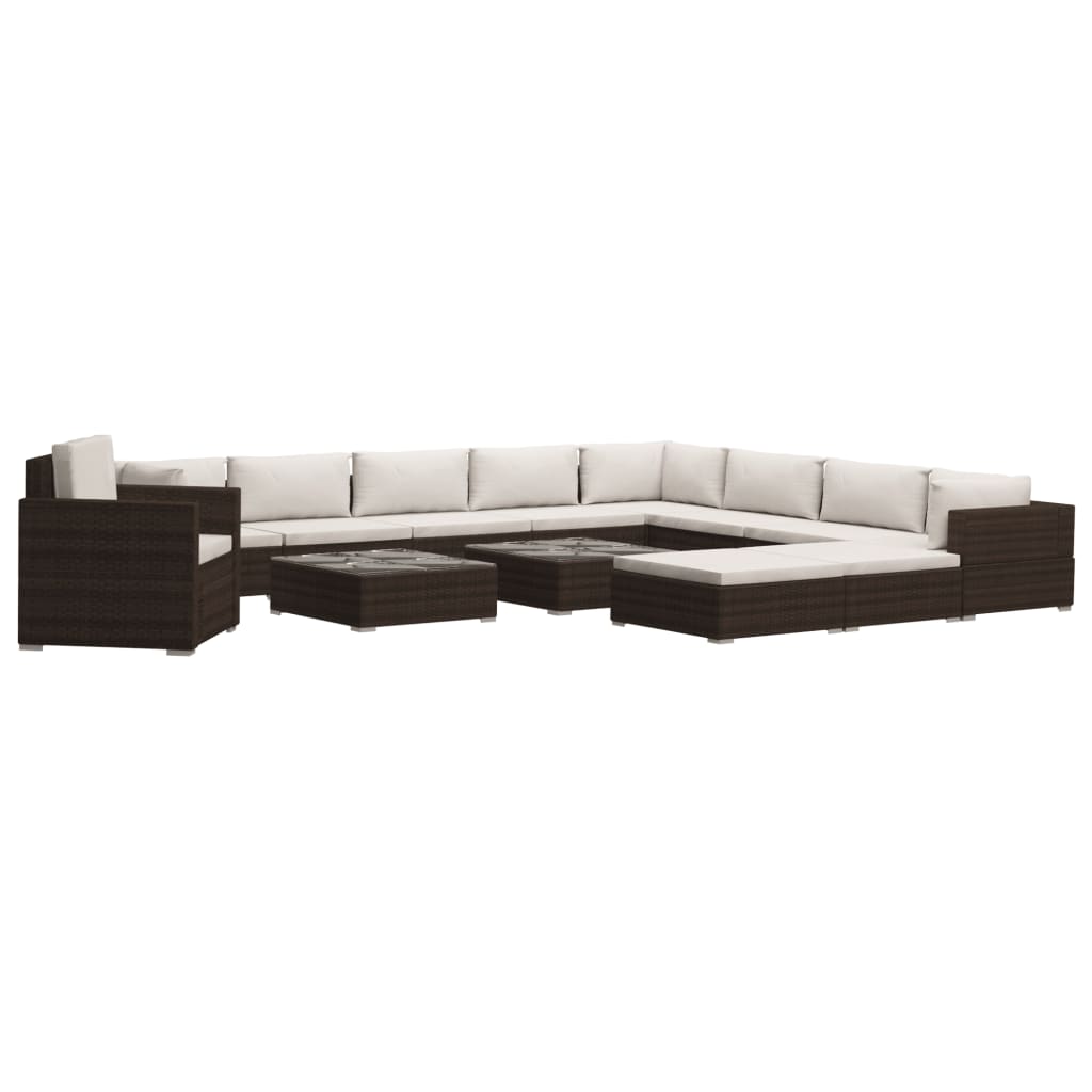 13-delige Loungeset met kussens poly rattan bruin is nu te koop bij PeponiXL, paradijselijk wonen!