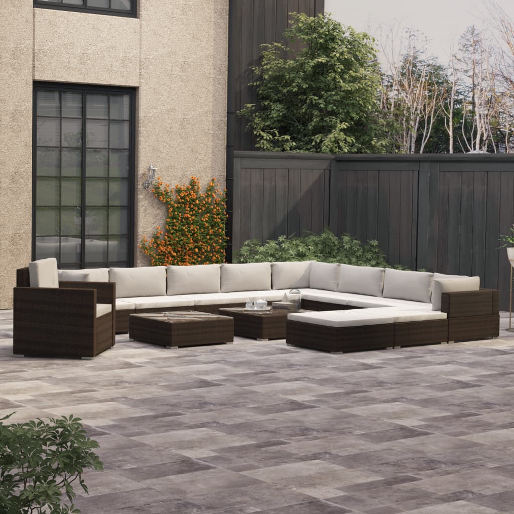 13-delige Loungeset met kussens poly rattan bruin is nu te koop bij PeponiXL, paradijselijk wonen!
