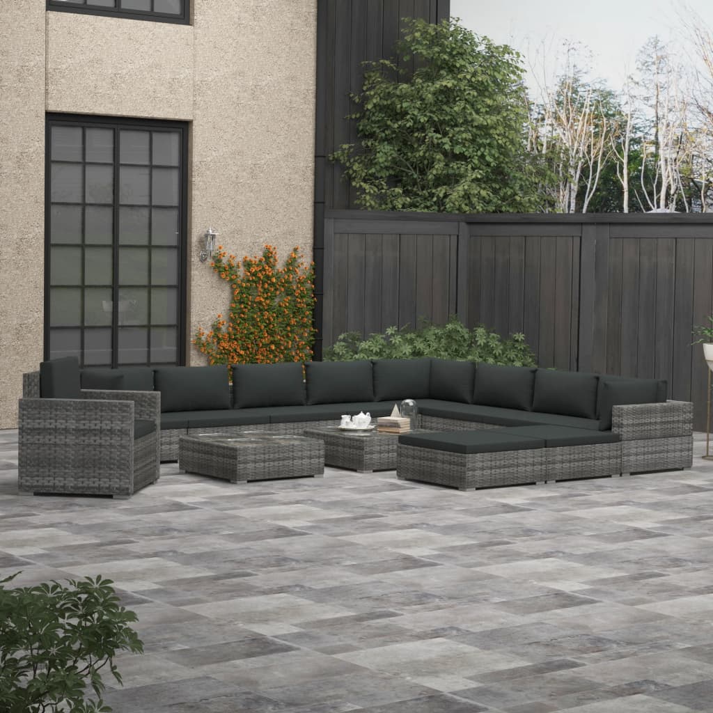 13-delige Loungeset met kussens poly rattan grijs is nu te koop bij PeponiXL, paradijselijk wonen!