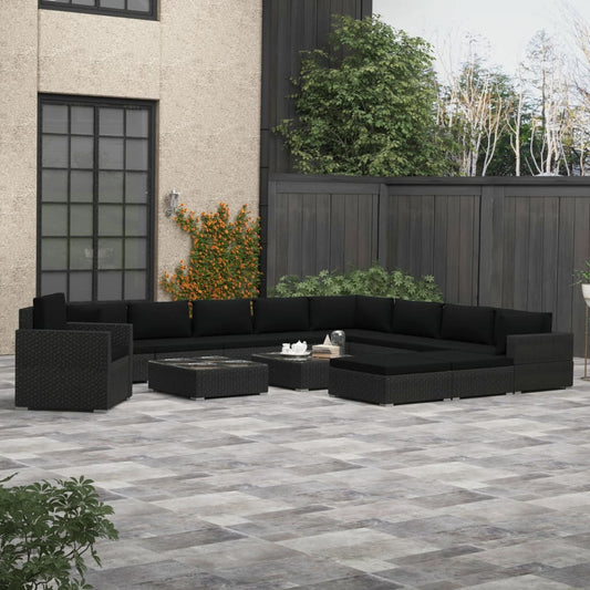 13-delige Loungeset met kussens poly rattan zwart is nu te koop bij PeponiXL, paradijselijk wonen!