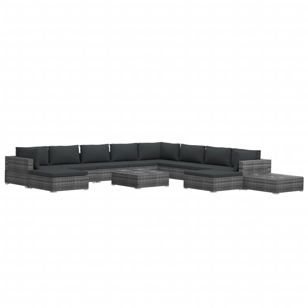 12-delige Loungeset met kussens poly rattan grijs is nu te koop bij PeponiXL, paradijselijk wonen!