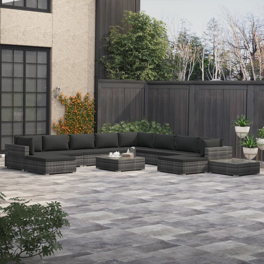 12-delige Loungeset met kussens poly rattan grijs is nu te koop bij PeponiXL, paradijselijk wonen!