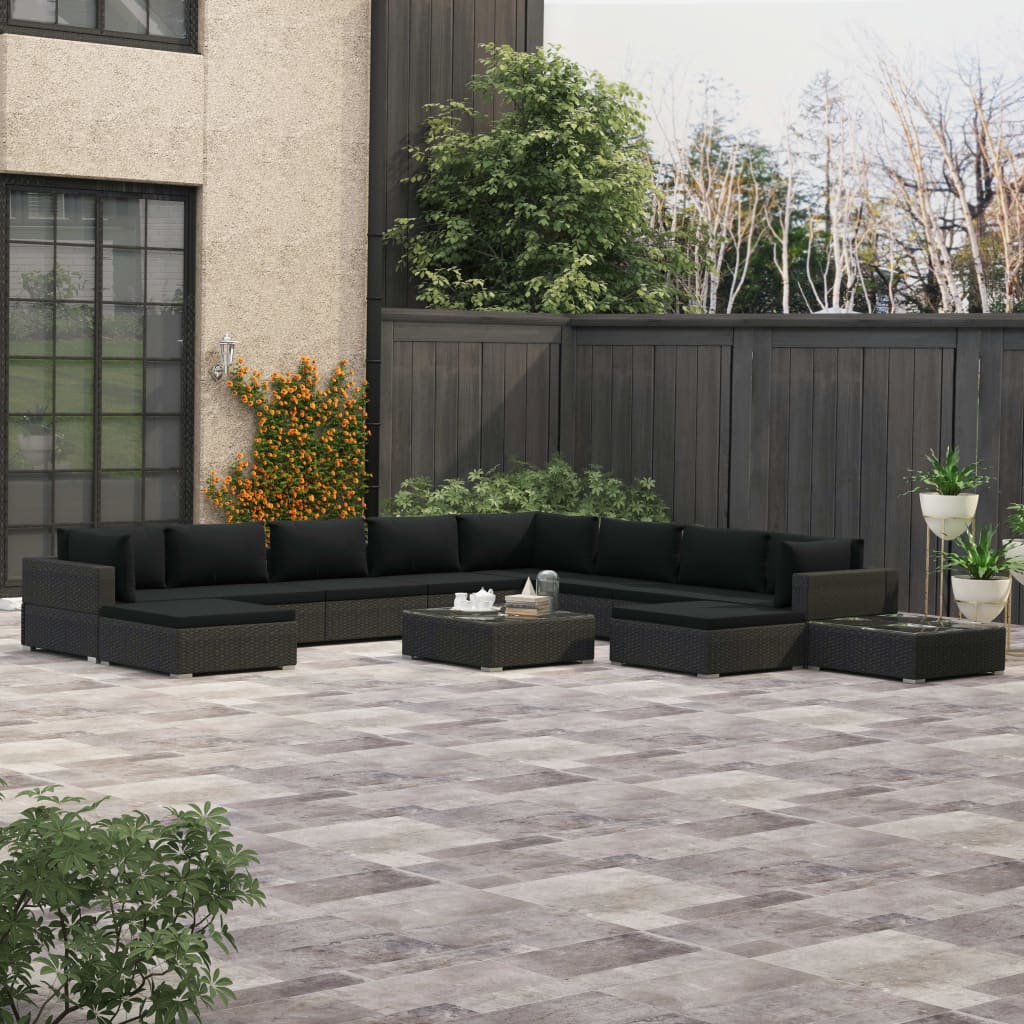 12-delige Loungeset met kussens poly rattan zwart is nu te koop bij PeponiXL, paradijselijk wonen!