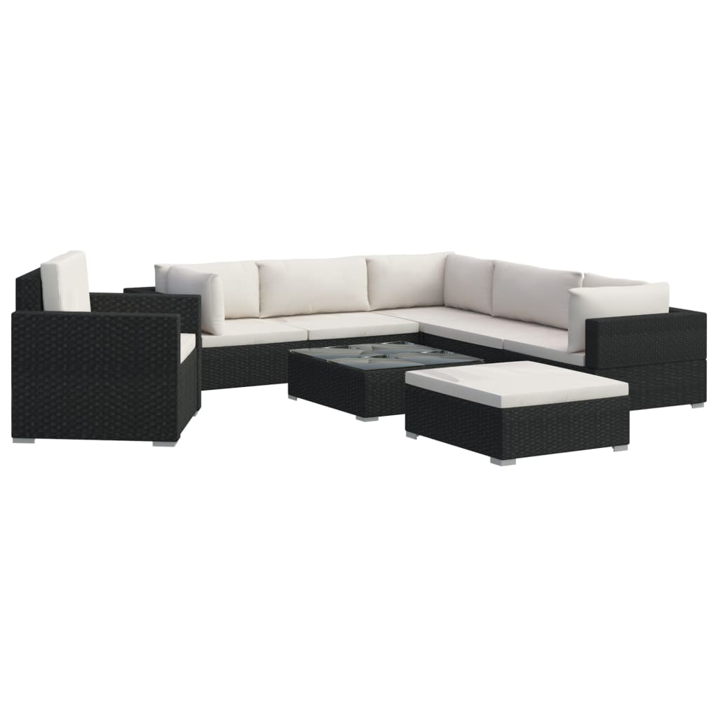 8-delige Loungeset met kussens poly rattan zwart is nu te koop bij PeponiXL, paradijselijk wonen!