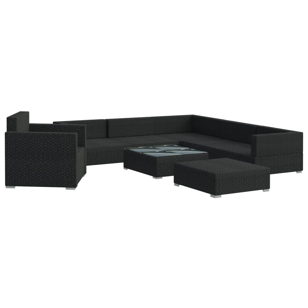 8-delige Loungeset met kussens poly rattan zwart is nu te koop bij PeponiXL, paradijselijk wonen!