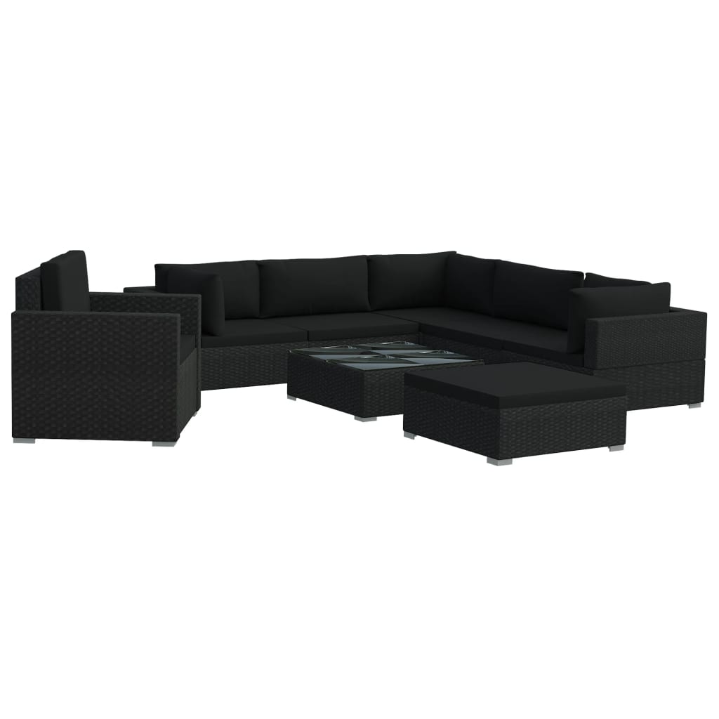 8-delige Loungeset met kussens poly rattan zwart is nu te koop bij PeponiXL, paradijselijk wonen!