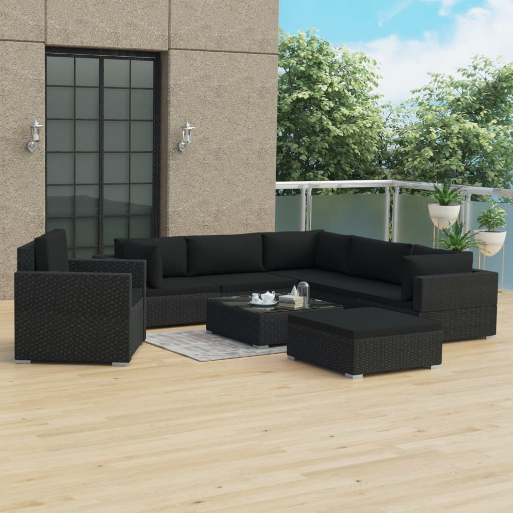 8-delige Loungeset met kussens poly rattan zwart is nu te koop bij PeponiXL, paradijselijk wonen!