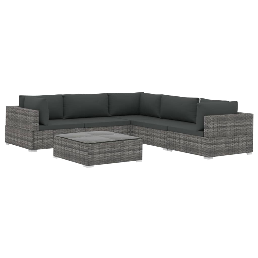 6-delige Loungeset met kussens poly rattan grijs is nu te koop bij PeponiXL, paradijselijk wonen!