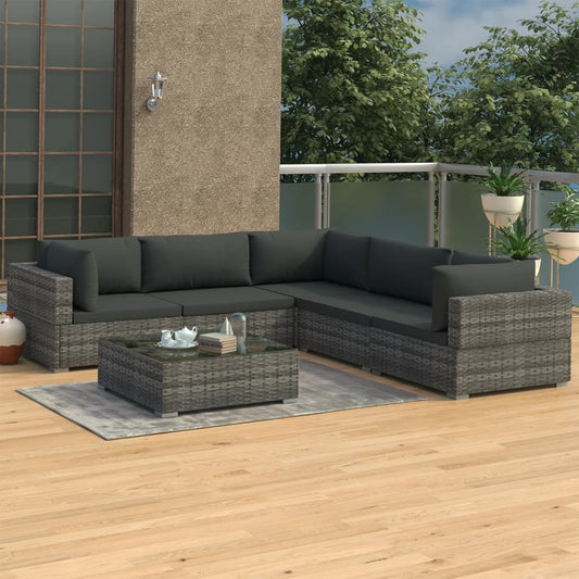 6-delige Loungeset met kussens poly rattan grijs is nu te koop bij PeponiXL, paradijselijk wonen!