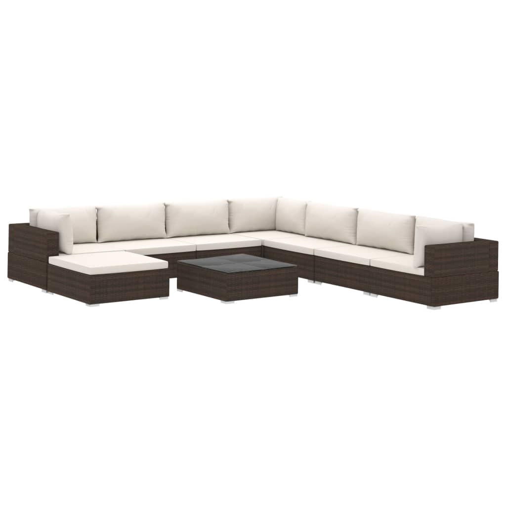 9-delige Loungeset met kussens poly rattan bruin is nu te koop bij PeponiXL, paradijselijk wonen!