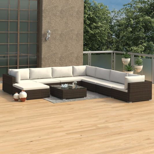 9-delige Loungeset met kussens poly rattan bruin is nu te koop bij PeponiXL, paradijselijk wonen!