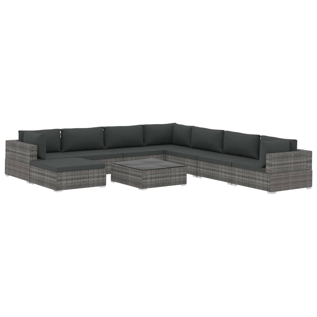 9-delige Loungeset met kussens poly rattan grijs is nu te koop bij PeponiXL, paradijselijk wonen!