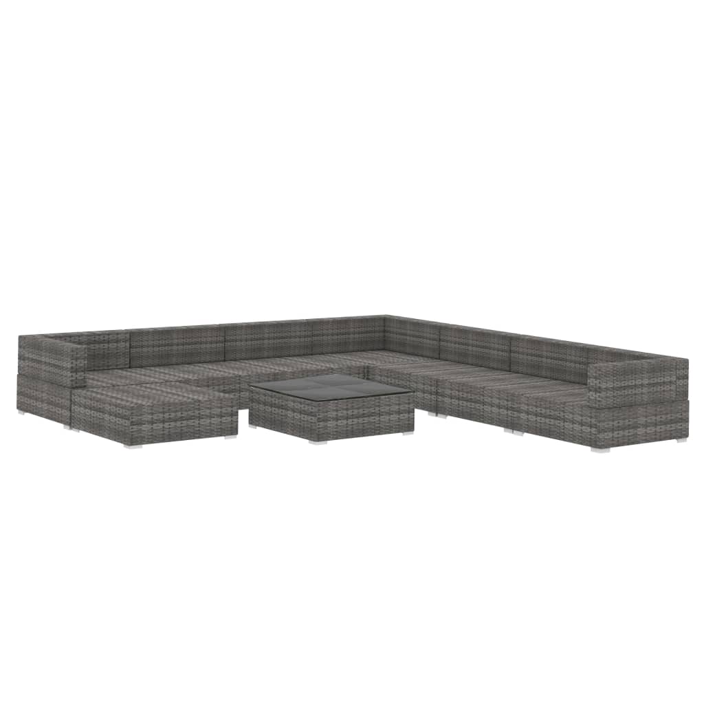 9-delige Loungeset met kussens poly rattan grijs is nu te koop bij PeponiXL, paradijselijk wonen!