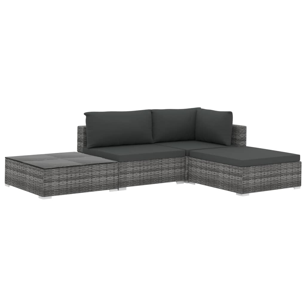 4-delige Loungeset met kussens poly rattan grijs is nu te koop bij PeponiXL, paradijselijk wonen!