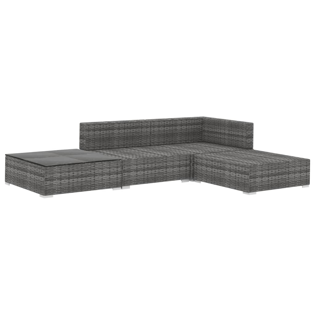 4-delige Loungeset met kussens poly rattan grijs is nu te koop bij PeponiXL, paradijselijk wonen!