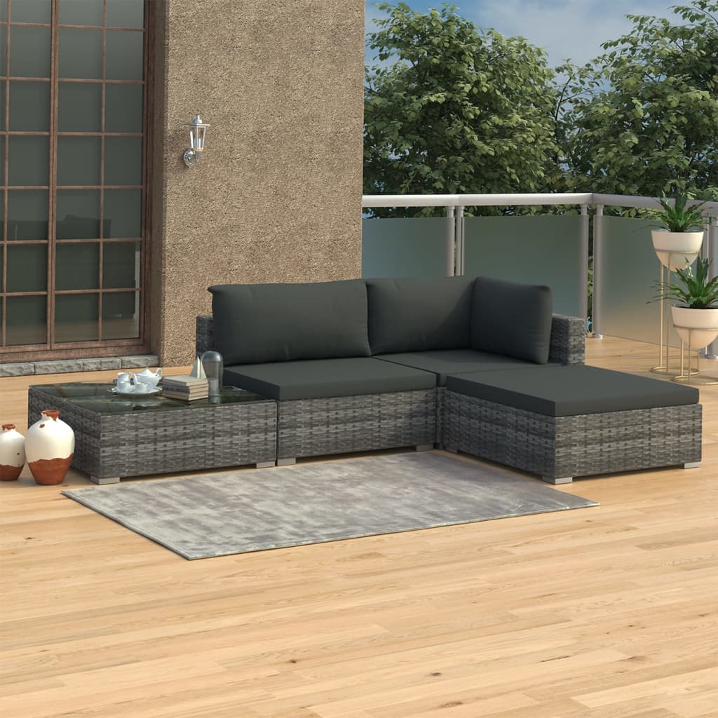 4-delige Loungeset met kussens poly rattan grijs is nu te koop bij PeponiXL, paradijselijk wonen!