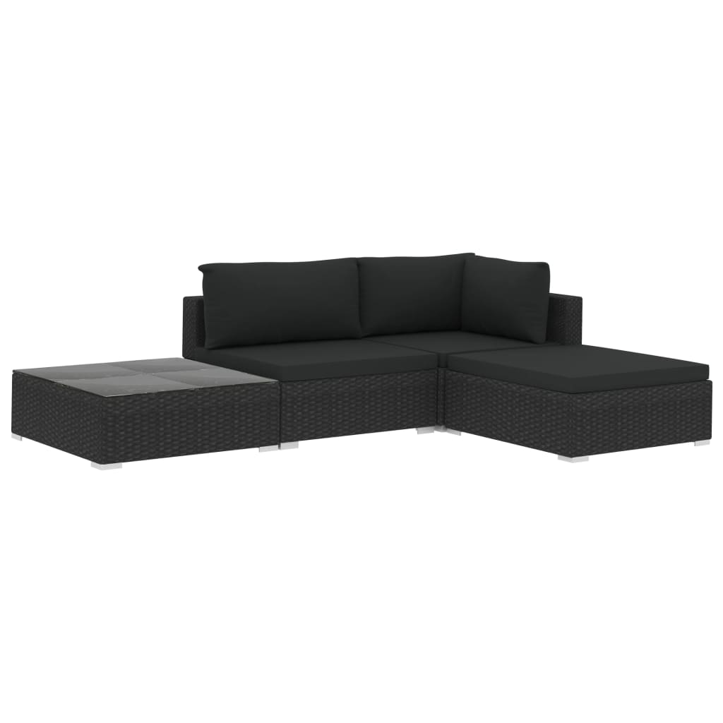 4-delige Loungeset met kussens poly rattan zwart is nu te koop bij PeponiXL, paradijselijk wonen!