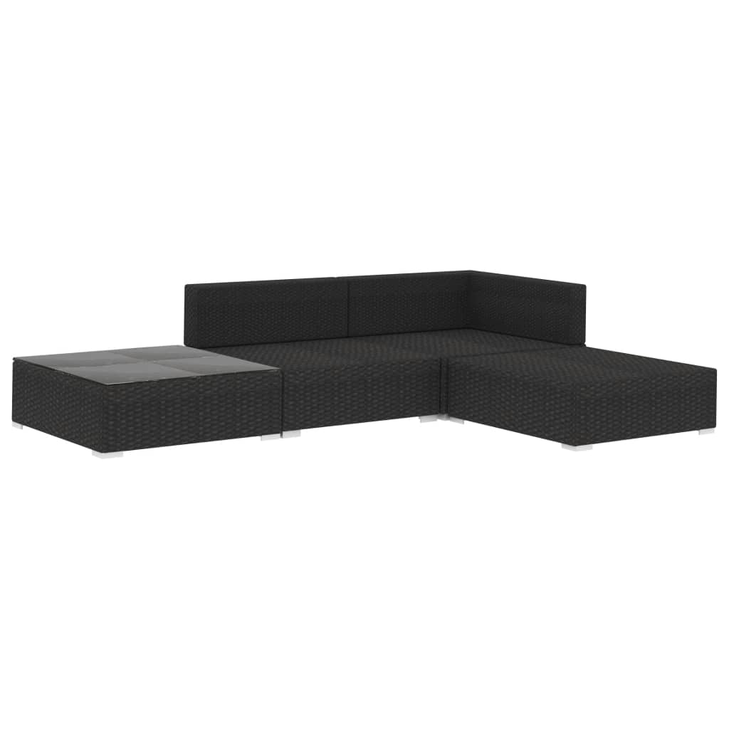 4-delige Loungeset met kussens poly rattan zwart is nu te koop bij PeponiXL, paradijselijk wonen!