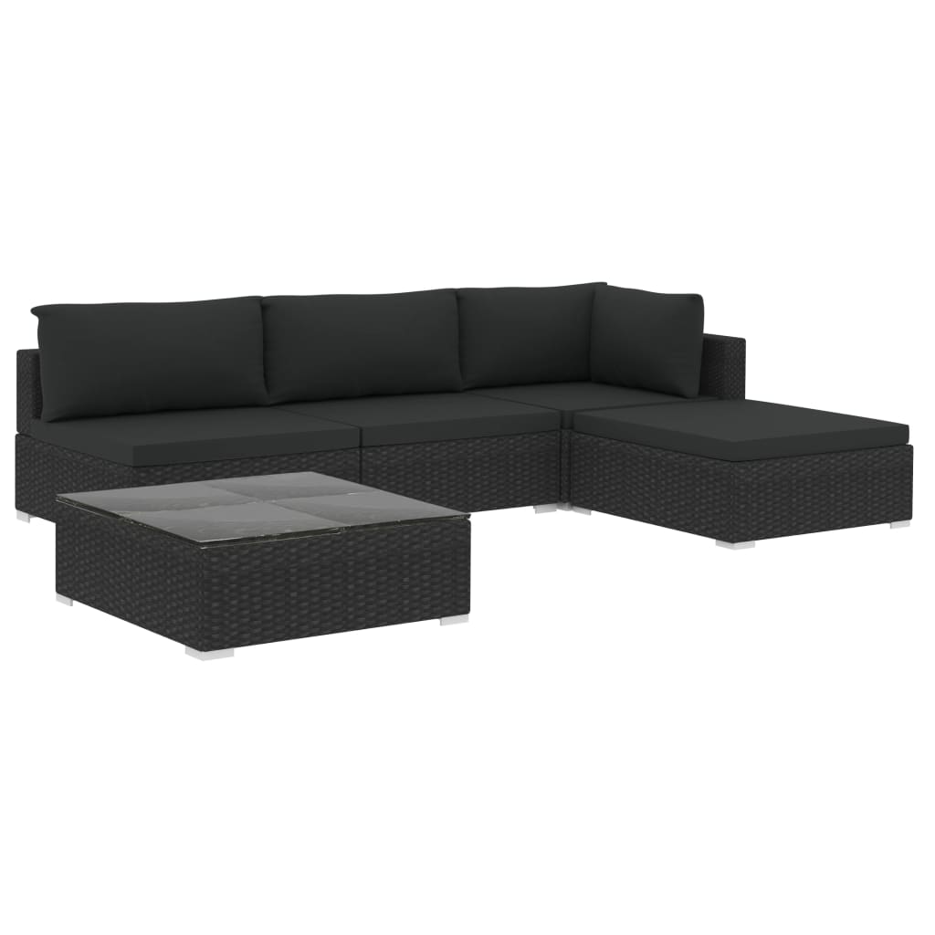 5-delige Loungeset met kussens poly rattan zwart is nu te koop bij PeponiXL, paradijselijk wonen!