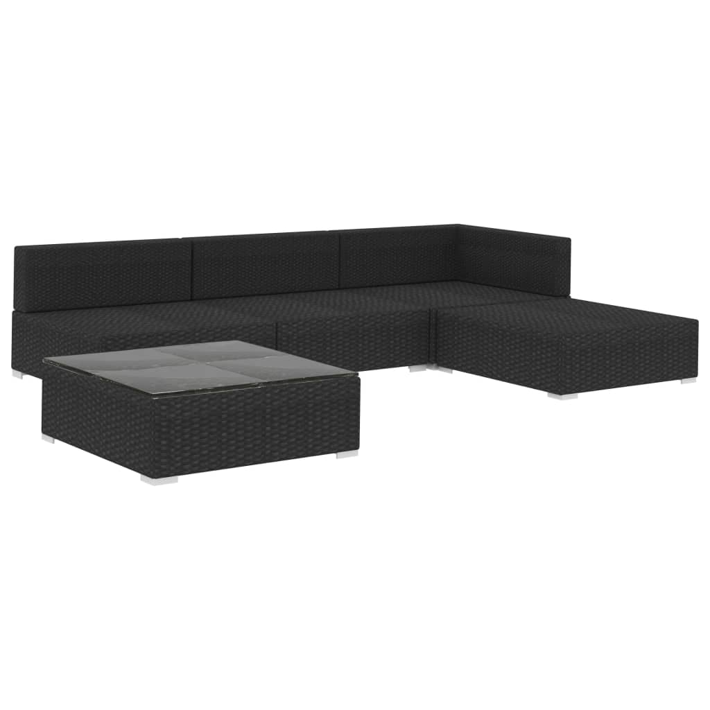 5-delige Loungeset met kussens poly rattan zwart is nu te koop bij PeponiXL, paradijselijk wonen!