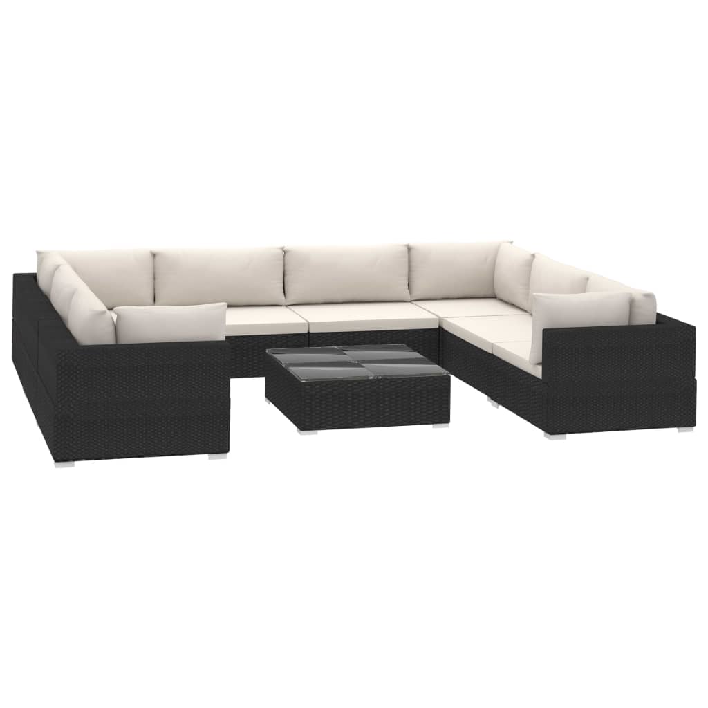 9-delige Loungeset met kussens poly rattan zwart is nu te koop bij PeponiXL, paradijselijk wonen!