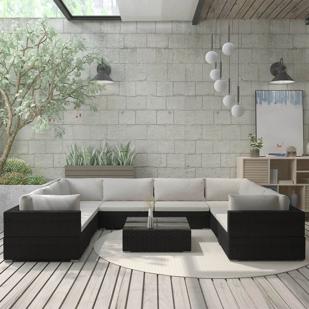 9-delige Loungeset met kussens poly rattan zwart is nu te koop bij PeponiXL, paradijselijk wonen!