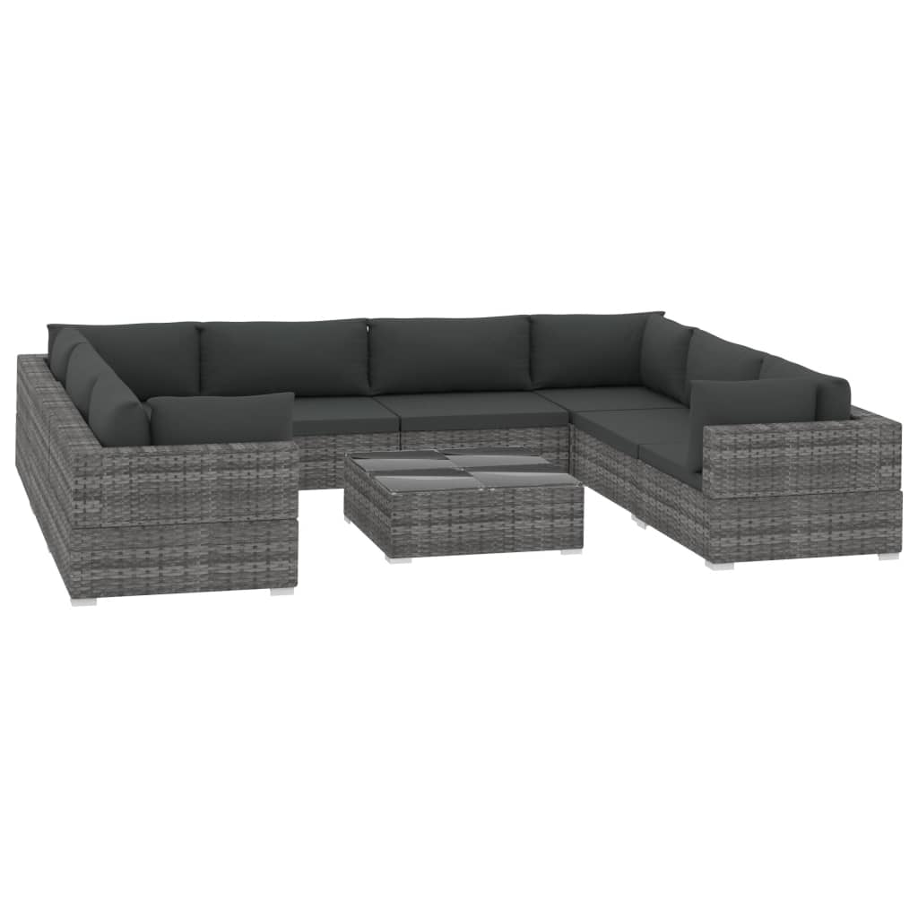 9-delige Loungeset met kussens poly rattan grijs is nu te koop bij PeponiXL, paradijselijk wonen!