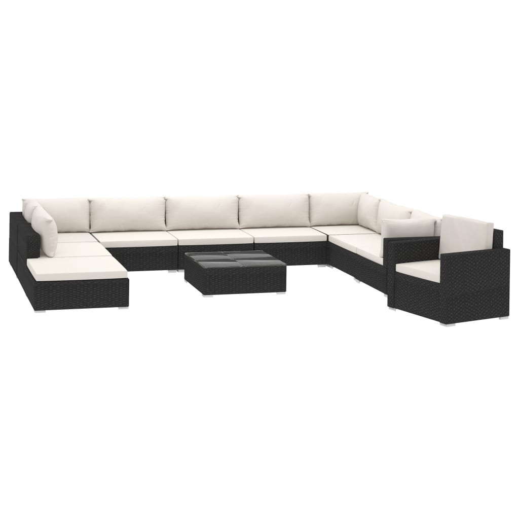 11-delige Loungeset met kussens poly rattan zwart is nu te koop bij PeponiXL, paradijselijk wonen!