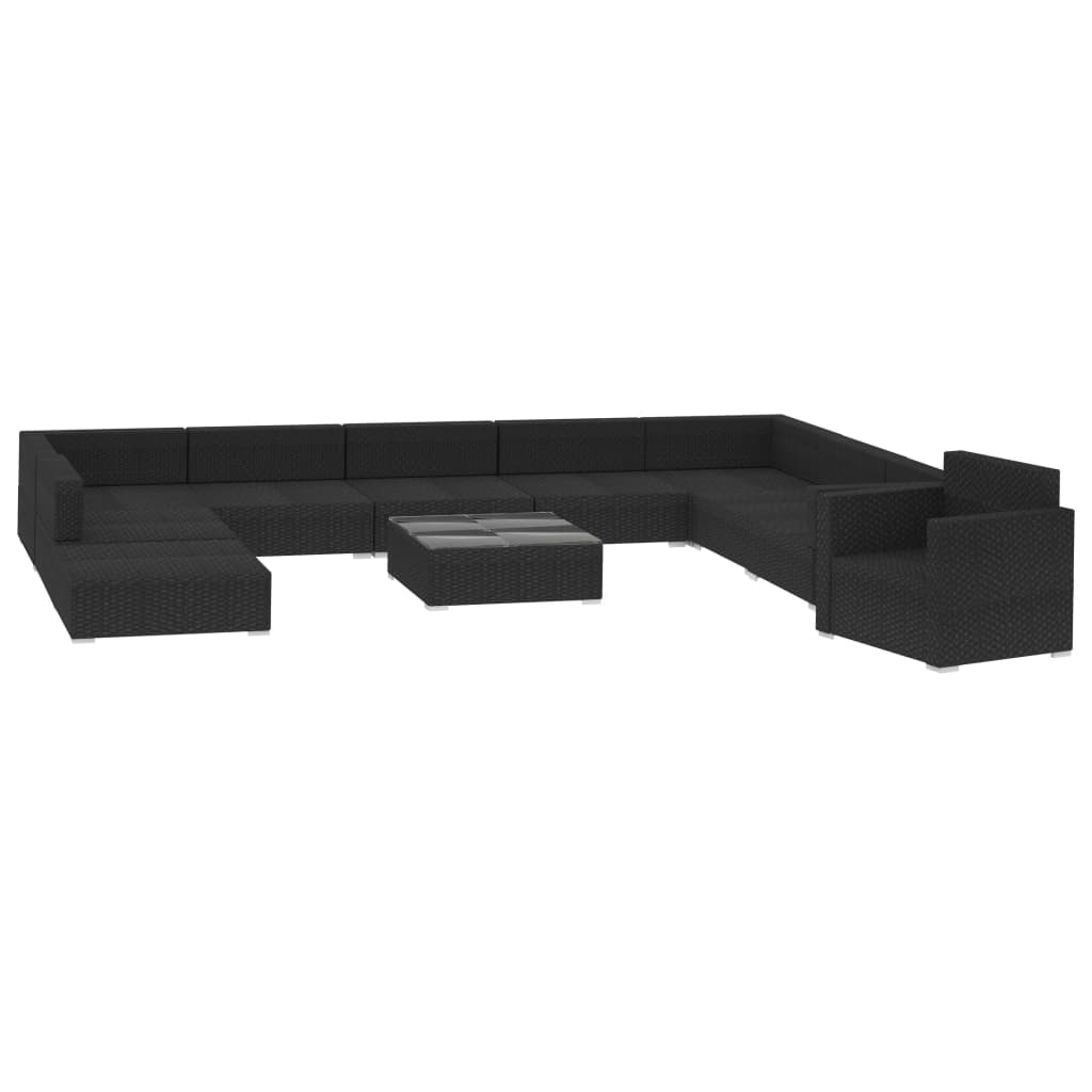 11-delige Loungeset met kussens poly rattan zwart is nu te koop bij PeponiXL, paradijselijk wonen!