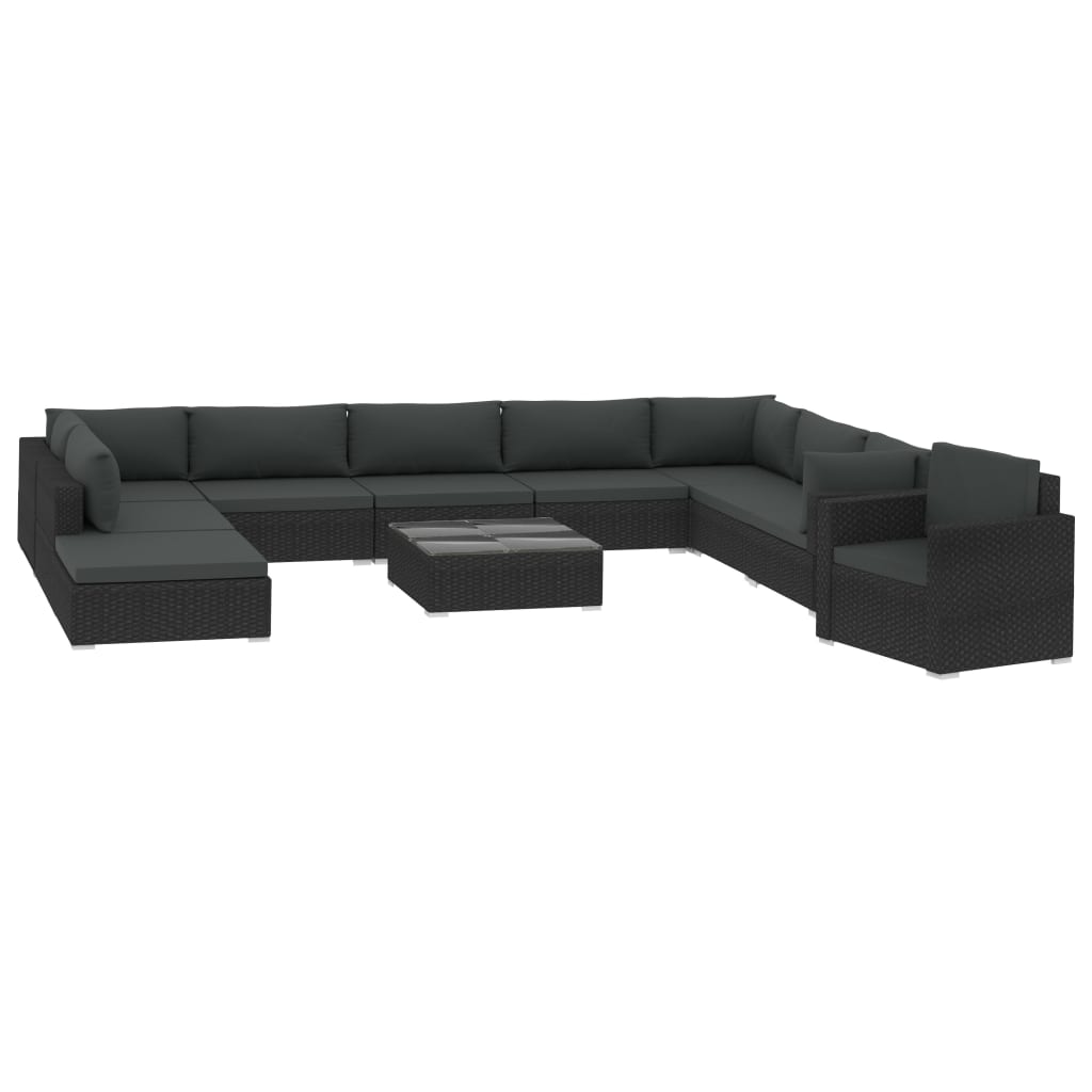 11-delige Loungeset met kussens poly rattan zwart is nu te koop bij PeponiXL, paradijselijk wonen!