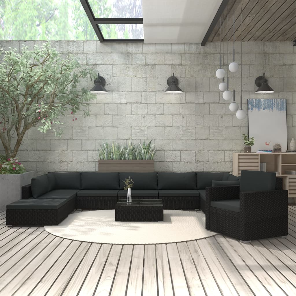 11-delige Loungeset met kussens poly rattan zwart is nu te koop bij PeponiXL, paradijselijk wonen!