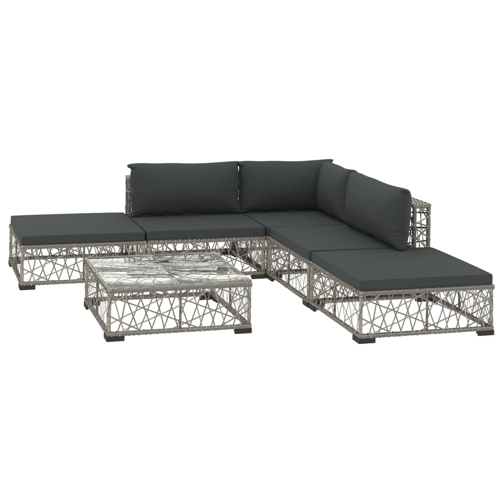6-delige Loungeset met kussens poly rattan grijs is nu te koop bij PeponiXL, paradijselijk wonen!