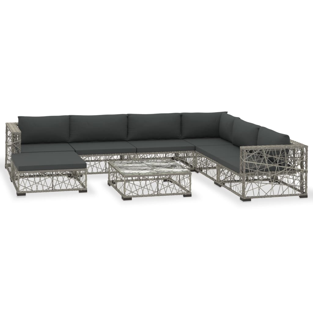 8-delige Loungeset met kussens poly rattan grijs is nu te koop bij PeponiXL, paradijselijk wonen!