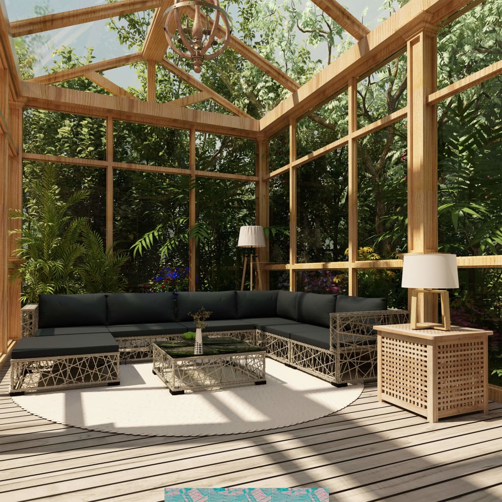 8-delige Loungeset met kussens poly rattan grijs is nu te koop bij PeponiXL, paradijselijk wonen!
