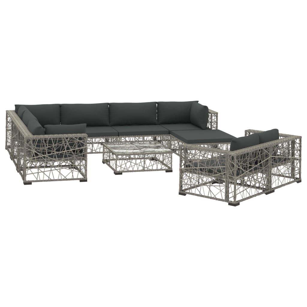 10-delige Loungeset met kussens poly rattan grijs is nu te koop bij PeponiXL, paradijselijk wonen!