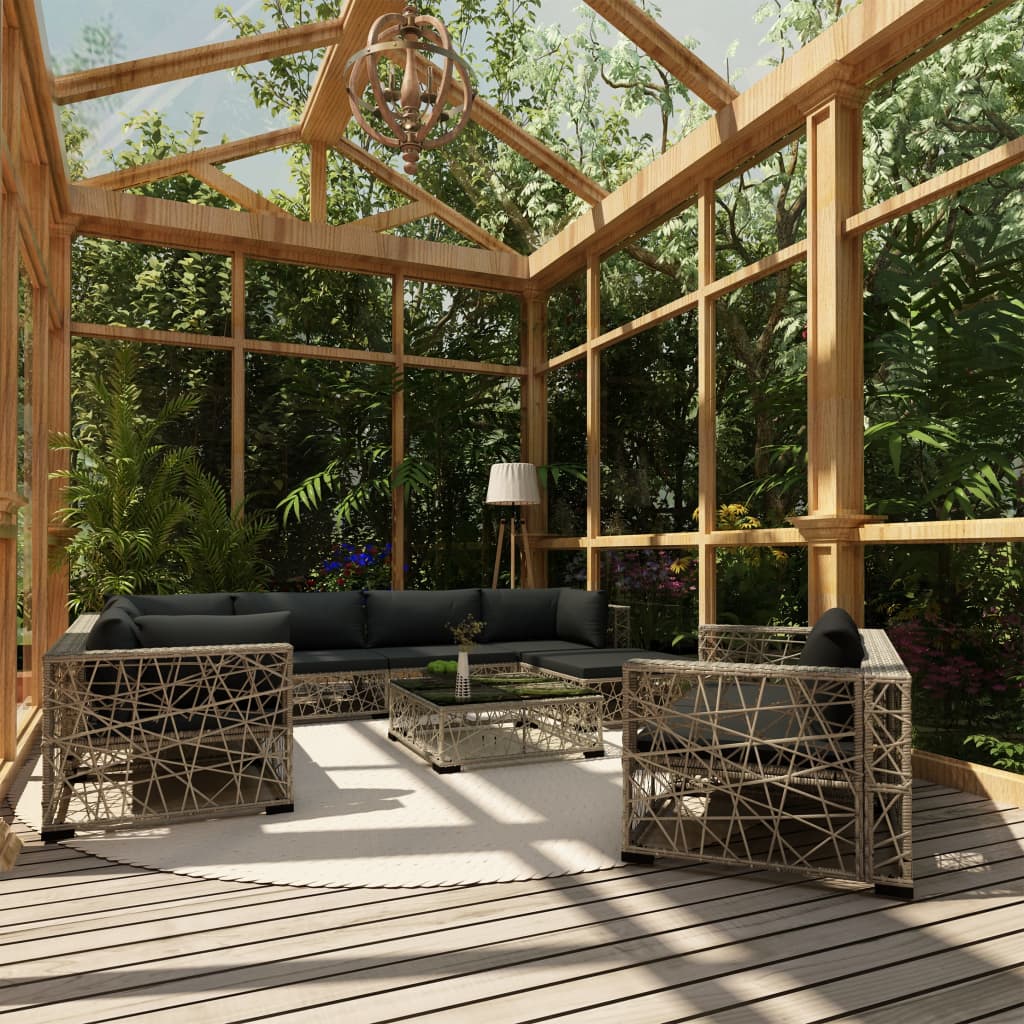 10-delige Loungeset met kussens poly rattan grijs is nu te koop bij PeponiXL, paradijselijk wonen!