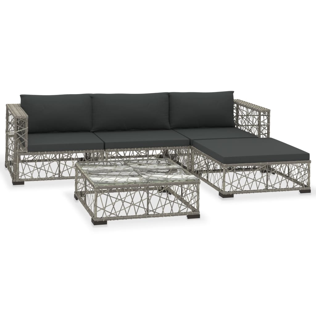 5-delige Loungeset met kussens poly rattan grijs is nu te koop bij PeponiXL, paradijselijk wonen!