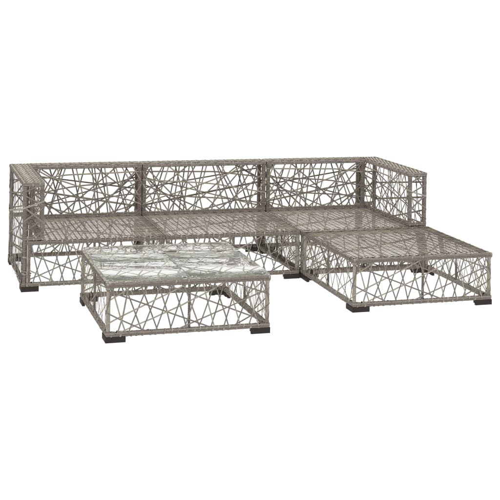 5-delige Loungeset met kussens poly rattan grijs is nu te koop bij PeponiXL, paradijselijk wonen!
