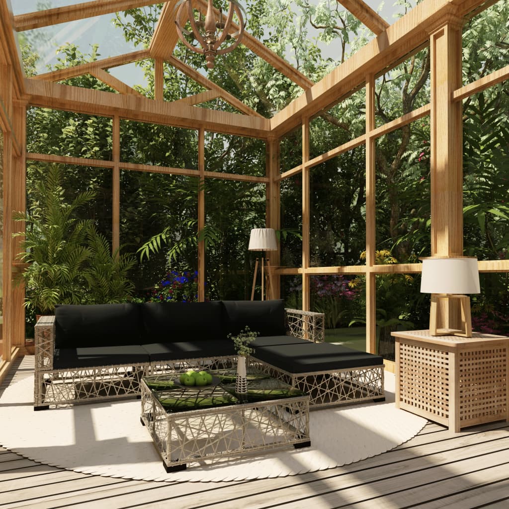 5-delige Loungeset met kussens poly rattan grijs is nu te koop bij PeponiXL, paradijselijk wonen!