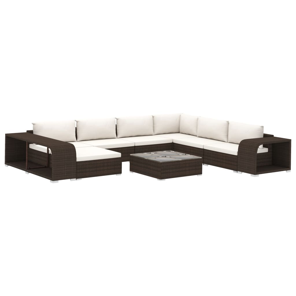 10-delige Loungeset met kussens poly rattan bruin is nu te koop bij PeponiXL, paradijselijk wonen!