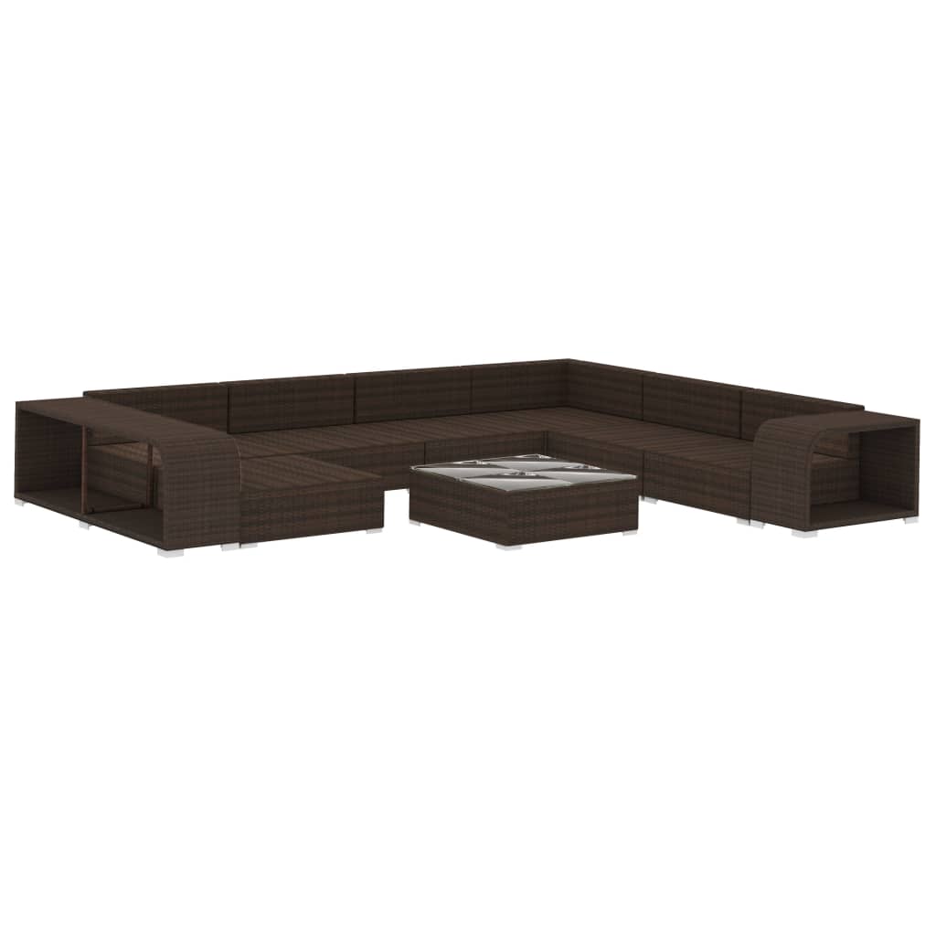 10-delige Loungeset met kussens poly rattan bruin is nu te koop bij PeponiXL, paradijselijk wonen!